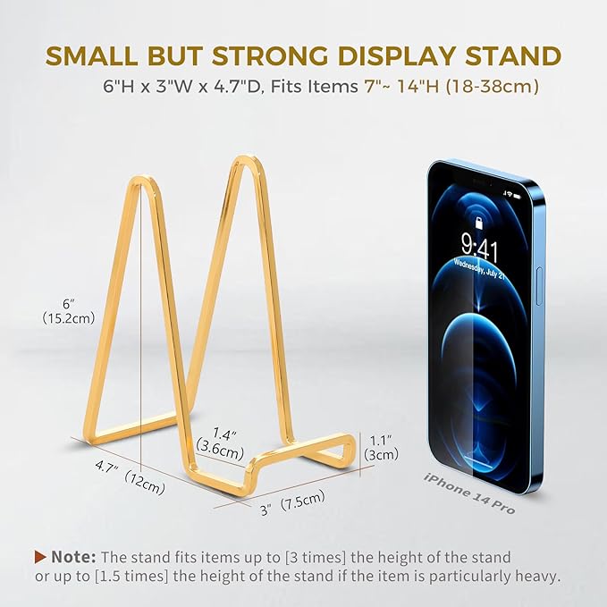 Plate Holder Easel Display Stand - 6 inch Metal Plate Stands for Display - Tabletop Picture Stand - Gold Iron Easels for Display Pictures | Photo Frames | Book | Decorative Plates | Plaque - 3 Pack