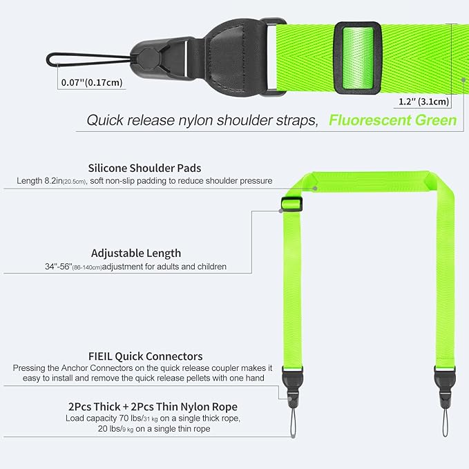 Adjustable Shoulder Straps, Universal IPad lanyard, Silicone Padded Camera Strap with Quick Release Buckle, Comfort Neck Strap for Cameras, iPads, Tablet Case, Binoculars (Fluorescent Green)