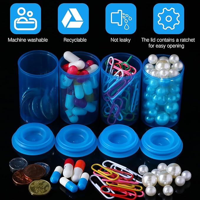 JOVITEC 30 Pack Plastic Film Canister Holder 35 mm Empty Camera Reel Containers Pill Medicine Bottles with Lids for Small Accessories, Prescription Medication, Vitamins, Coins, Art Beads(Blue)