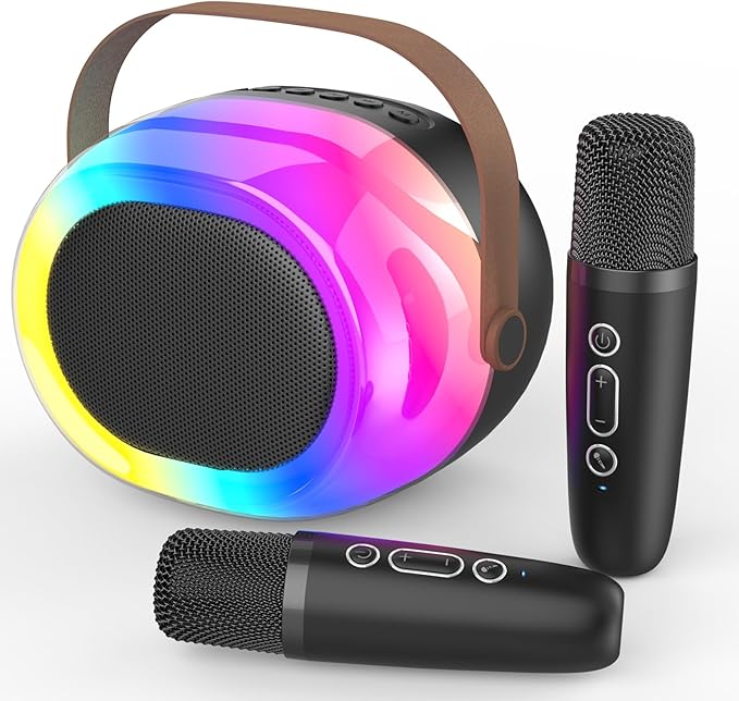 Karaoke Machine for Adults,Portable Bluetooth Speaker with Two Wireless Microphones and Dynamic Lights,Support TF/USB/AUX,Birthday Gifts for Girls/Boys/Men/Women/Family Home Party