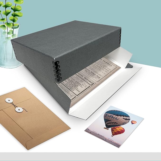 Golden State Art, Archival Storage Box, Acid-Free Drop Front Museum Box with Metal Edge for Storing Artwork Photos Documents Prints Arts And Crafts (Gray-9.75x12.75x3 Inches)