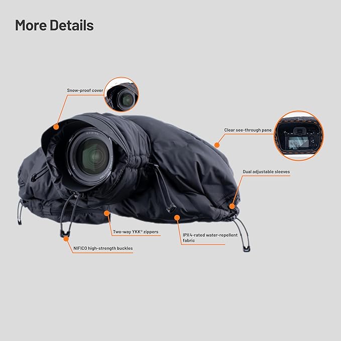 PGYTECH Camera Cold-Proof Warm Cover, Winter Cover Protector, Adjustable Snowproof and Waterproof Camera Lens Sleeve