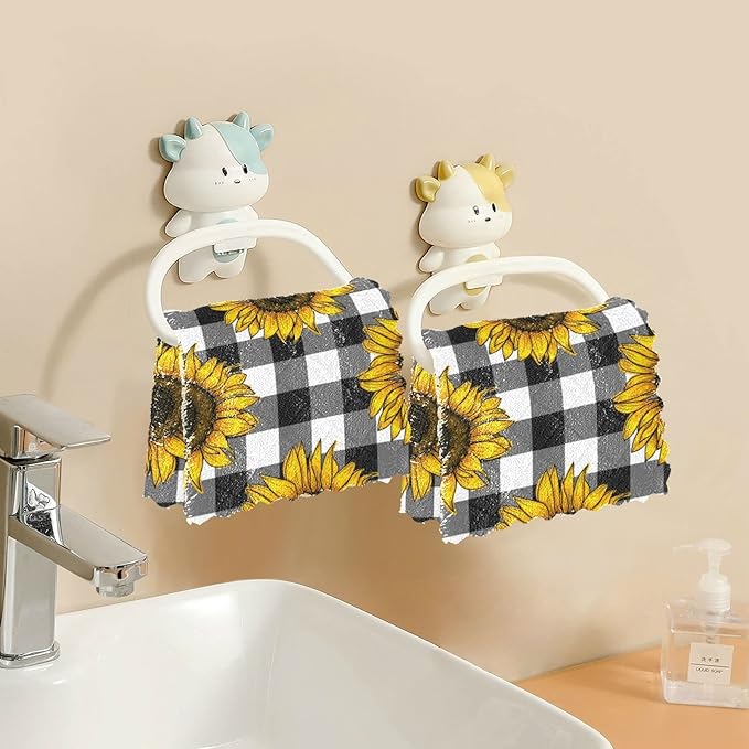 CaTaKu Black and White Plaid Sunflower Kitchen Dish Cloths for Washing Dishes Reusable Cleaning Cloth Dish Towels Microfiber Washcloths Dish Rags for Kitchen, 6 Pack