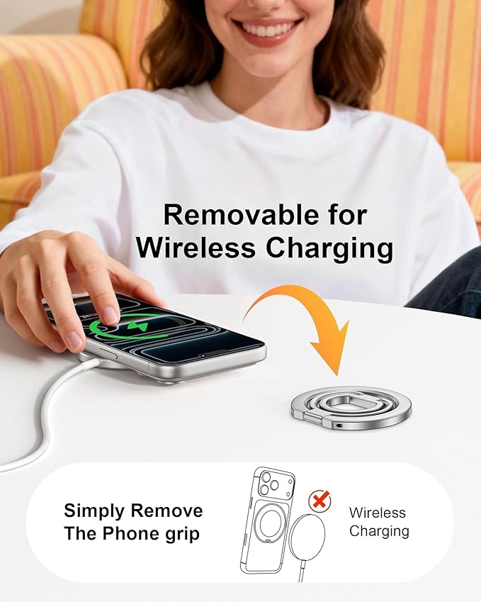Adjustable MagSafe Ring Holder Stand, Magnetic Phone Ring Stand Grip - 360° Rotation Strong Magnet Phone Grip for MagSafe, Native-Inspired Kickstand for iPhone 17 Air 16 15 14 13 12 Pro Max, Androids