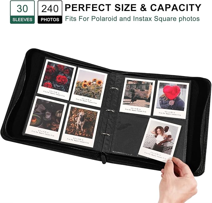 240 Pockets Portable Binder Photo Album Book For i-Type Square Polaroid Photos and Instax Wide Film Pictures (Sky Blue)