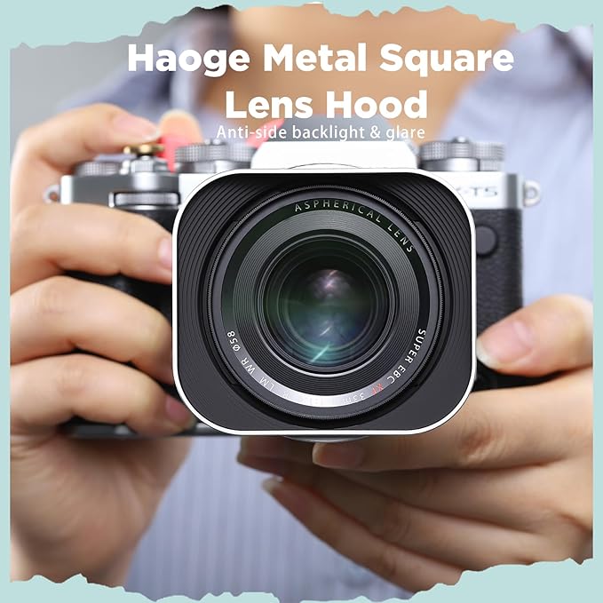 Haoge Silver Metal Square Lens Hood for Fujifilm XF33mm F1.4 R WR Lens, Fujinon XF 16-50mm,Fuji XF 23mm f/1.4 R LM WR Lens Hood Shade Bayonet Mount