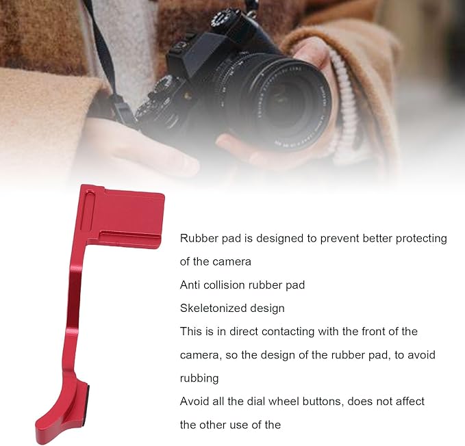 Yunir X T50 Thumb Up Grip for Fuji X T50 Camera Only,Aluminum Alloy Metal Thumb Grip with Hot Shoe Cover Protector Thumb Rest Support Holder,Not Affect The Use of XT50 Camera Buttons (Red)