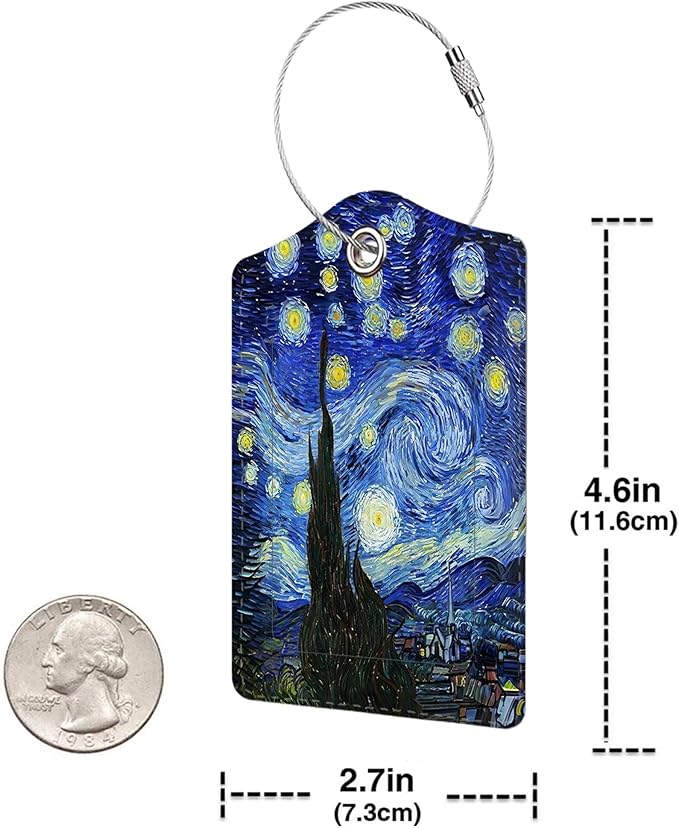 3 Pcs Luggage Tag for Suitcase, Travel Cruise Leather Bag Tags Identifiers Privacy Cover ID Label with Durable Steel Loop for Women Men Kids Girls Travel, Oil Painting