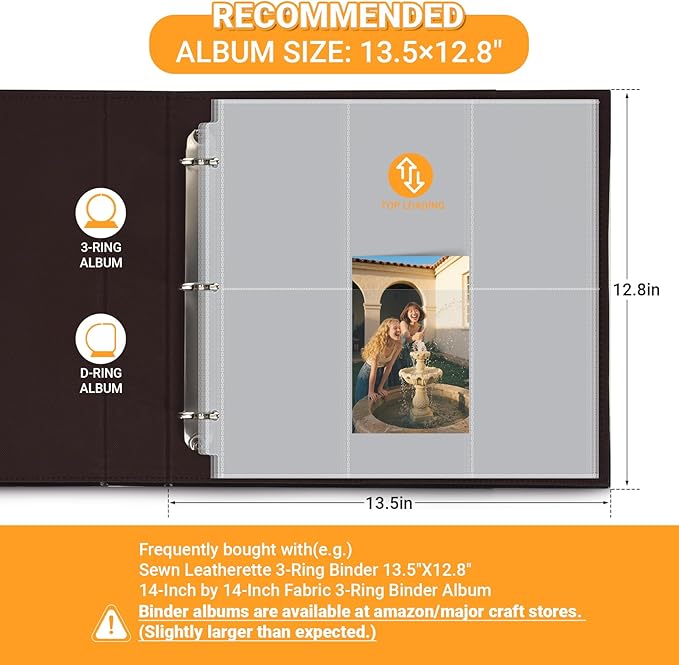 4x6 Photo Album Refill Pages for 3 Ring Binder, 20 Pack Vertical Clear Plastic Photo Sleeves, Holds 240 Photos, Acid-Free Page Protectors, Large Capacity Family Wedding Anniversary Baby Picture Albums