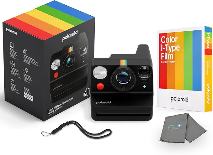 Polaroid Now+ 3rd Generation i-Type Instant Camera + 8 i-Type Color Film Bundle, Bluetooth Connected App Controlled, Black, Polaroid Camera Bundle with a Lumintrail Lens Cleaning Cloth