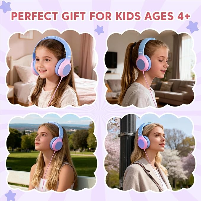 USB C Headphones Wired, Kids Headphones for School, Over Ear USB C Wired Headphone with Microphone, 85/94dB Volume Limit, USB Type C Headphone for Boys/Girls/School/Travel, Purple Gradient