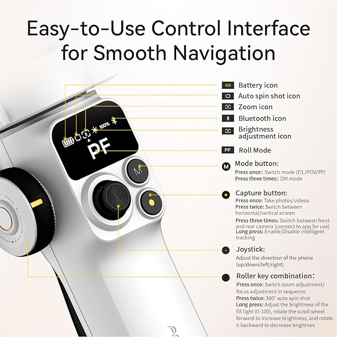 AOCHUAN 3-Axis Phone Gimbal for iPhone, Gimbal Stabilizer with AI Auto 360°Pan Tracking, Built-in Extension Rod, Fill Light, Quick Launch, Magnetic Phone Stabilizer for Video Recording-Smart P2