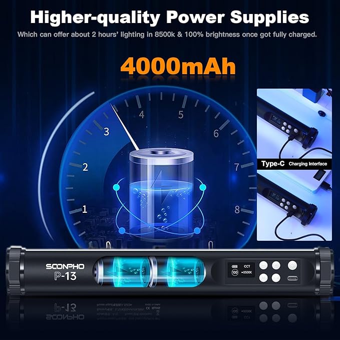 2Pack RGB LED Video Light Stick Wand,3200K~8500K Magnetic Photography Tube Light,360° Full RGB Light Stick with 4000mAh Battery for YouTube Video,Vlog,Live Game Streaming…