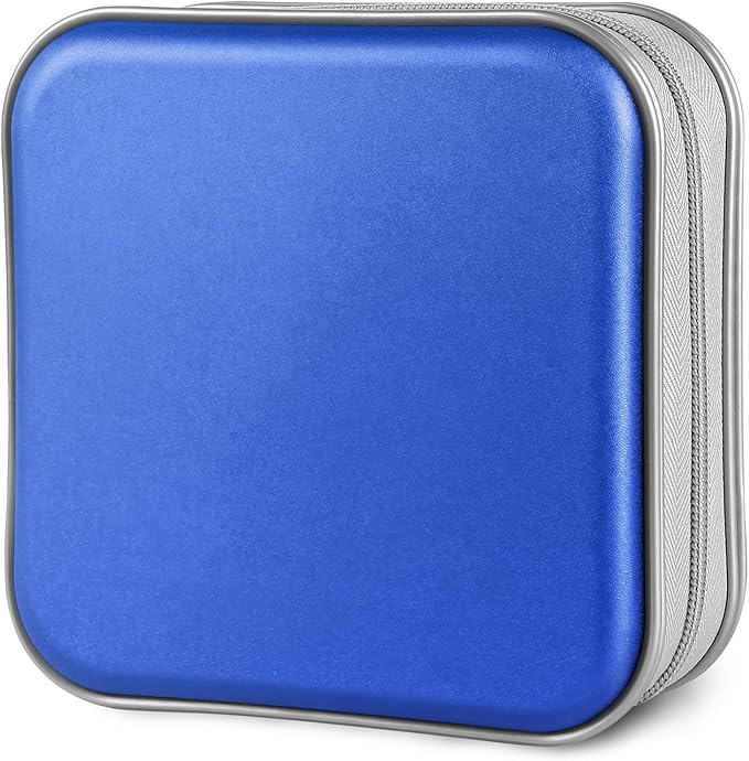 CD Case, 40 Capacity CD/DVD Case Holders Wallet Hard Plastic DVD Disc Cases Storage Binder for Car Home Office Travel (Blue)