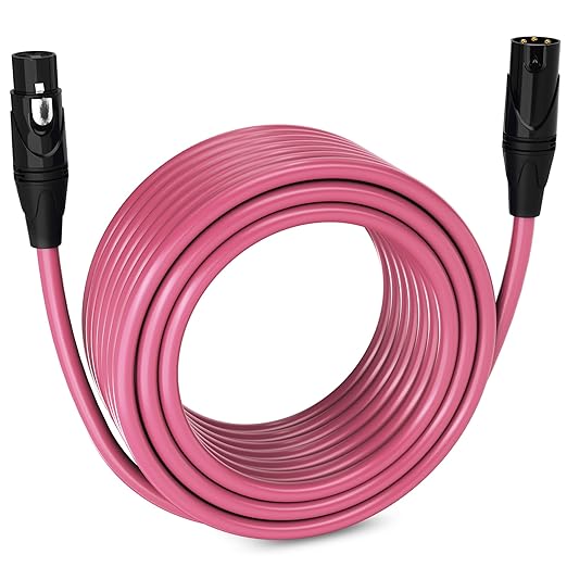 LyxPro 75 Feet XLR Microphone Cable Balanced Male to Female 3 Pin Mic Cord for Powered Speakers Audio Interface Professional Pro Audio Performance and Recording Devices - Pink