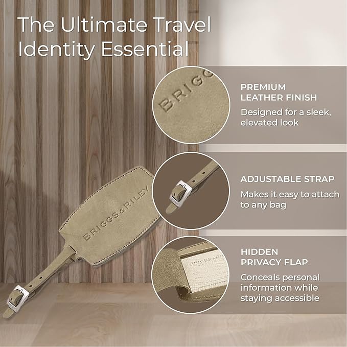 Briggs & Riley Leather Luggage ID Tag for Men & Women - Identification Tag for Suitcases, Baggage ID Label, Fits Standard Size Business Card - Luggage Accessories, Olive