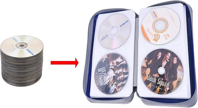 UENTIP DVD Holder, 96 Capacity CD Case,Portable Hard Plastic CD/DVD Storage Organizer Wallet Protective DVD Case Wallet for Car Home Travel (96, Blue)