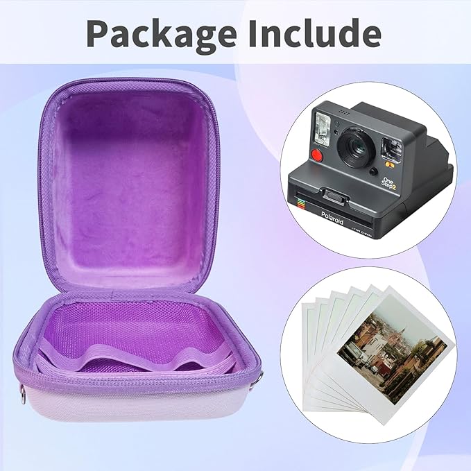 Kuprusar Camera Case for Polaroid OneStep 2VF/Now+ Camera, Hard Carrying Case Protective EVA Storage Bag for One Step+/Now/Now+ Plus 2nd I-Type Instant Film Camera with Shoulder Strap, Purple