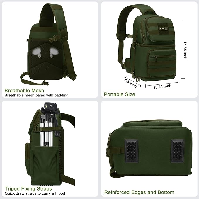 MOSISO Camera Sling Bag,DSLR/SLR/Mirrorless Tactical Camera Crossbody Bag Case Photography Slingpack with Tripod Holder&Removable Modular Inserts Compatible with Canon/Nikon/Sony/Fuji, Army Green