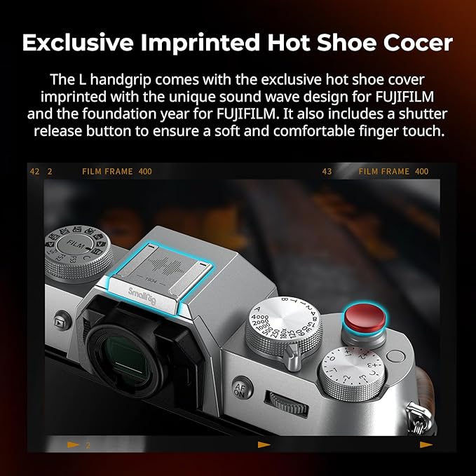 SMALLRIG X-T50 Handgrip, Wooden L-Shape Grip for FUJIFILM X-T50 Camera, Built-in Quick Release Plate for Arca, with Shutter Button and Hot Shoe Cover, Silver - 4735