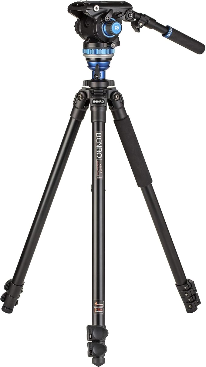 Benro Aluminum Tripod Kit – 2-Series Video Tripod with S6PRO Fluid Head, 3-Section Flip Lock Legs, 65mm Flat Base, and Carry Case for DSLR, Mirrorless & Cinema Cameras (A2573FS6PRO)