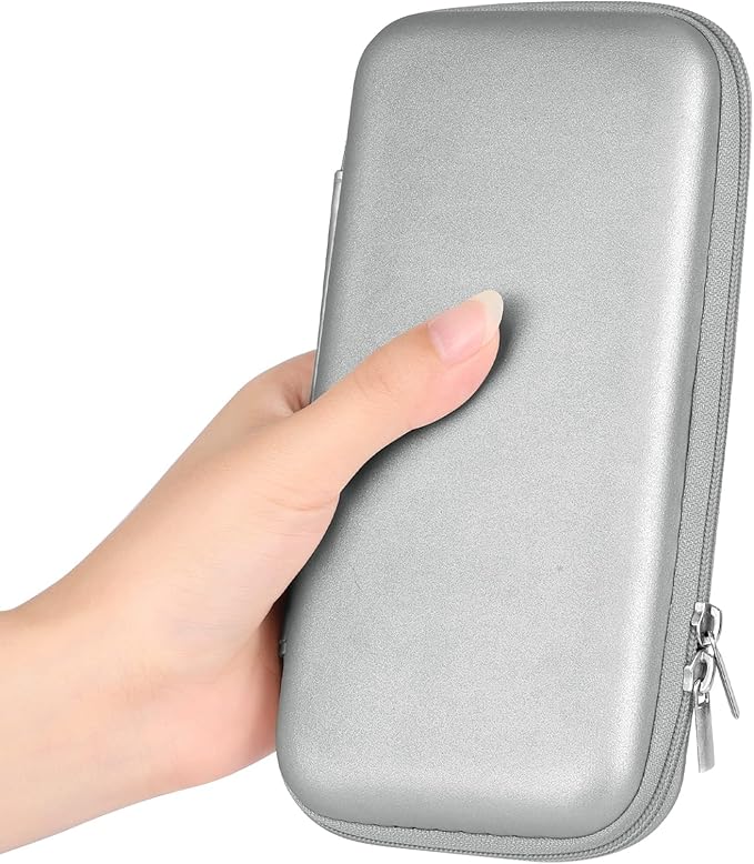 iMangoo Travel Essentials Electronics Organizer Charger Case Portable Dual Zipper Shockproof Pouch Tech Purse Cord Cable Pouches Power Bank Storage Accessories Bag for Women Men,6.5x3.2x1 Silver