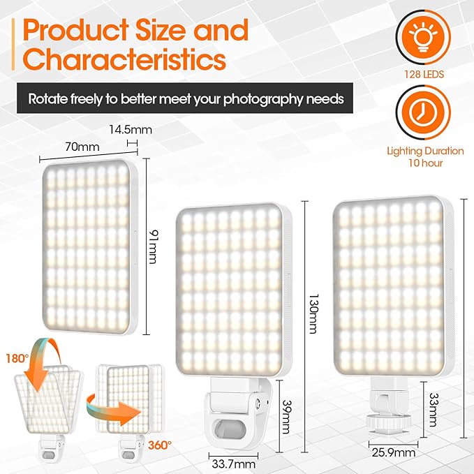Magnetic Selfie Light, Portable Phone Light Clip, Rechargeable Ring Light for Video Recording, Conference, Live Streaming, TikTok, Makeup, Compatible with iPhone, Laptop, and Camera, White