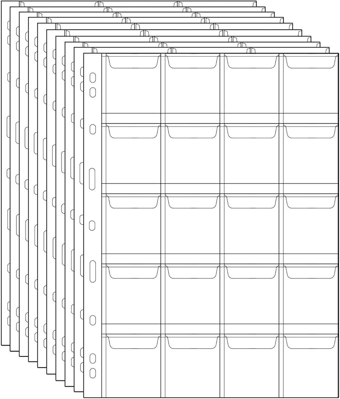 200 Pockets Coin Binders Pages - 1.77 inch Holders 10 pcs Loose-Leaf Sheets Acid-Free Collection Holders for Medallion Coin Stamp Currency Collecting Supplies 45x45 mm / 1.77x1.77 inch CS03220