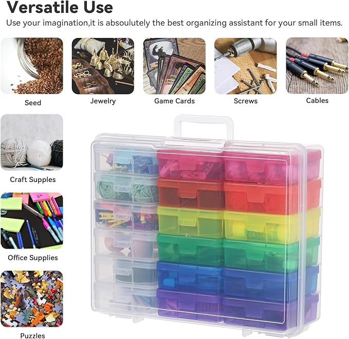 Novelinks Stackable Plastic Clear Storage Box Containers with Latching Lid - Art Craft Supply Organizer Storage Containers for Pencil Box,Crayon, Jewelry (12 Pack Colorful+6 Pack Clear-Small)