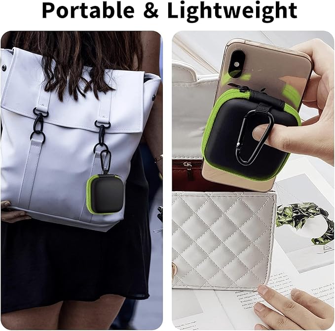 MOLOVA Square Earbud Case Portable EVA Carrying Case Storage Bag Tech Pouch Cell Phone Accessories Organizer with Carabiner for Earphone, Earbud, Earpieces, SD Memory Card, Camera Chips, Green