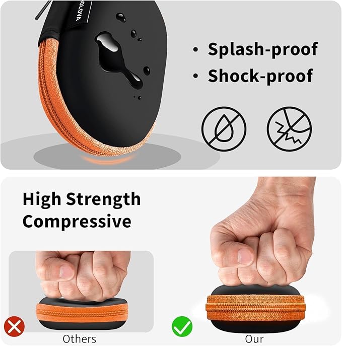 MOLOVA for Earbuds Carrying Case, Small Oval Storage Cases, Tech Pouch, Portable Storage Earbud Pouch Bag for Earbuds, in-Ear Headphones, Earphones, Headsets, Hearing Aids, USB Charging Cable, Orange