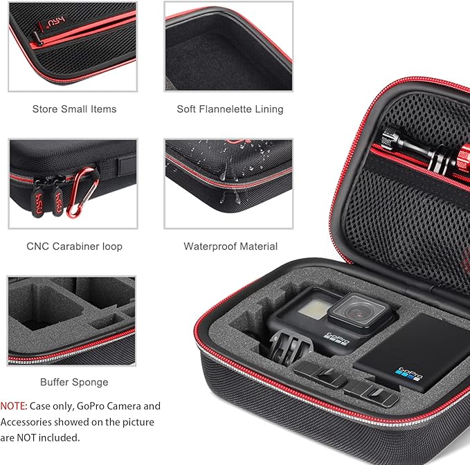 HSU Small Case for GoPro Hero 13/12/11/10/9/8/7/6/5 Black, Carrying Case for Action Cameras and GoPro Accessories(Small Size Red)