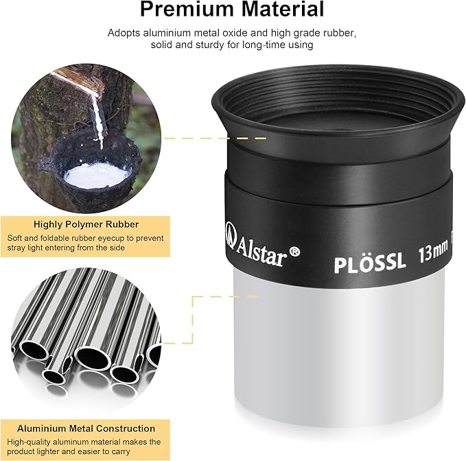 Alstar 1.25 Inch Plossl Telescope Eyepiece - 13mm Fully Multicoated Optical Lens for 1.25inch Astronomic Telescope and Astronomy Filters - 4 Element Plossl Design