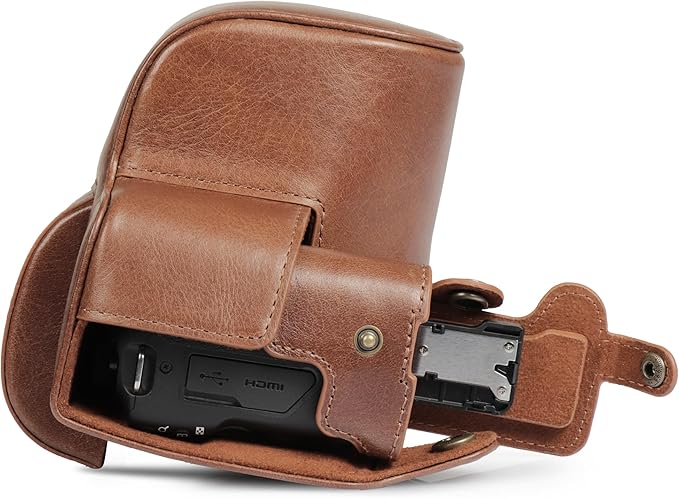 Mega Gear Genuine Leather Camera Case for Canon EOS R100 (18-45mm) - Stylish and Protective - Brown