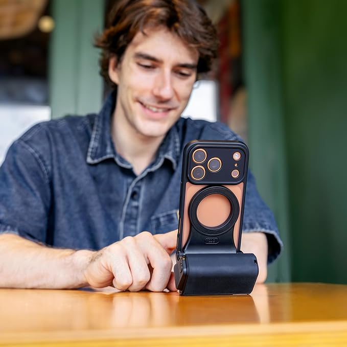 Magnetic Phone Camera Grip,Shutter Grip for iPhone 17 Pro Max with Bluetooth Remote & 1/4" Tripod Screw for iPhone Air 16 15 14 13 Android Smartphone Camera Handle Holder for Video Photo Fun Shooting