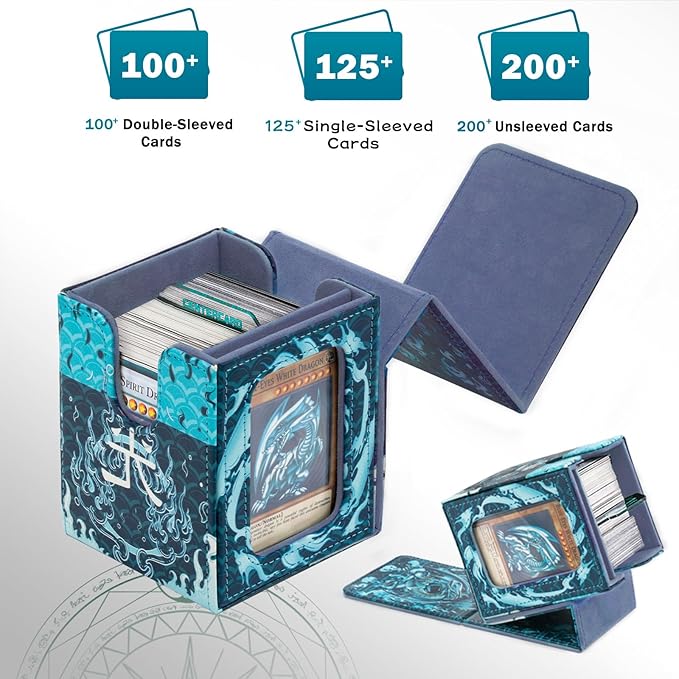 Card Deck Box for YGO MTG Deck Box 110+ Double Sleeved Cards Storage Box Trading Games Leather Storage Box with CardDivider,LaserCard,CardHolder (White Dragon)