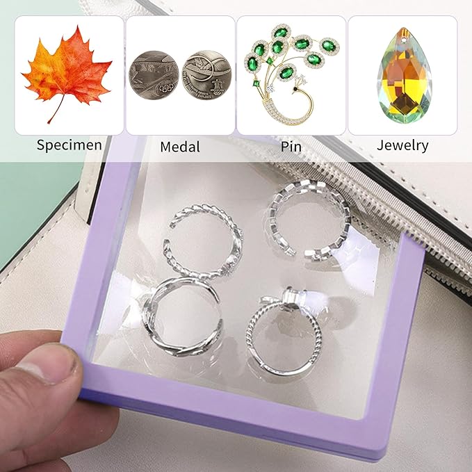 20 Pcs Floating Frame Case with Stands, 3.5X 3.5 x 0.8 inch, Challenge Coin Display,Transparent PE Jewelry Storage Box, Floating Display Holder Stands for Antique Challenge Coins, Medallion(ColorB)