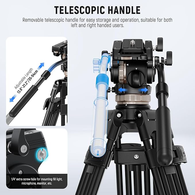 NEEWER Video Tripod Fluid Head w/ 6 Level Dynamic Counterbalance, 4 Level Pan/Tilt Damping, Handle, φ75mm Base, Metal Heavy Duty QR Plate Compatible with DJI RS Gimbals, Max Load 18lb, TH45