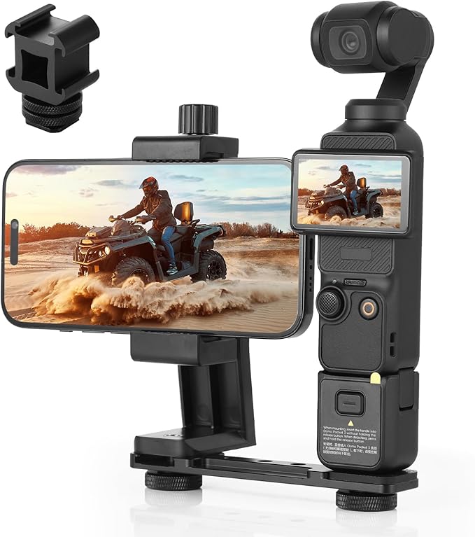 UTEBIT Phone Holder Mount for DJI Osmo Pocket 3, Universal Cell Phone Mount Expansion Pocket 3 Accessories Extension Rod, 1/4" Threads Hole for Tripod Selfie Stick, Cold Shoe for Mini Video Light Mic