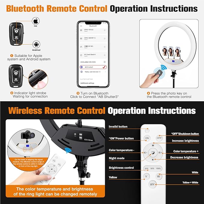 22"Ring Light with Stand,Ring Light Tripod for iPhone ipad,with 75"Tripod/LCD Display/4 ipad iPhone Clips/2 USB Ports,2600K-6500K Color Temperature,for Barber Makeup Tattoo TikTok Video Recording Vlog