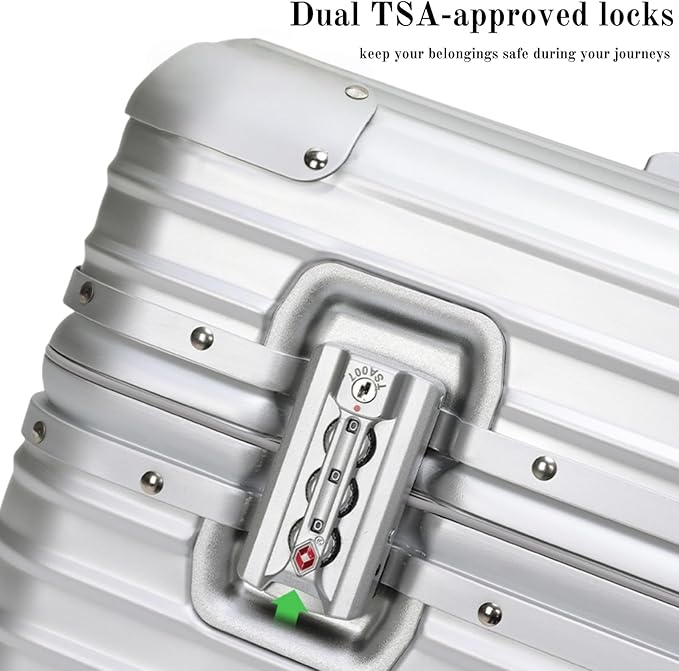 Full Aluminum Camera Carry-On Luggage DSLR Shockproof TSA lock Photography Gear Case with Removable Dividers & 360° detachable Wheels Luggage Rolling camera bag Camera storage case (silver)