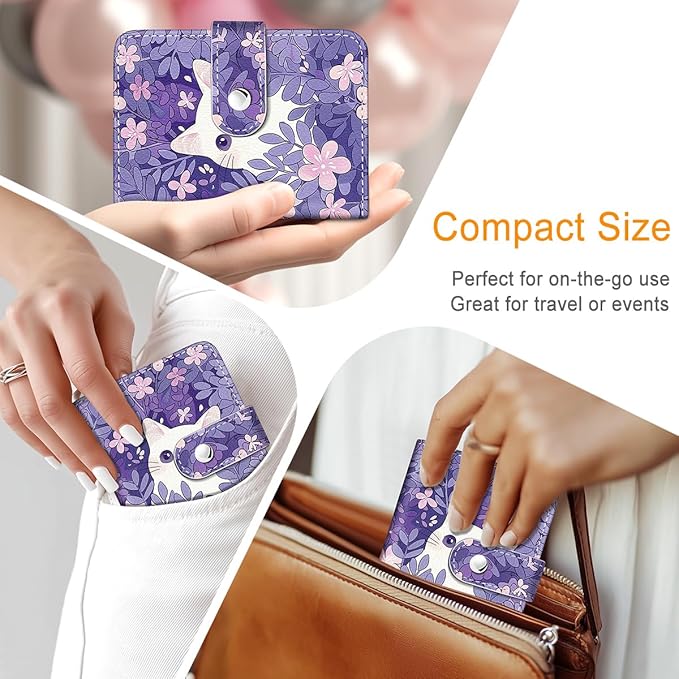 Lebrocoli Purple Cat Small Photos Album for 2x3 Inch Films, 56 Pockets Mini Cute Albums Book for Polaroid Fujifilm Instax Mini Instant Camera Printer, Kpop Photocard Pictures Binders Holders Storage