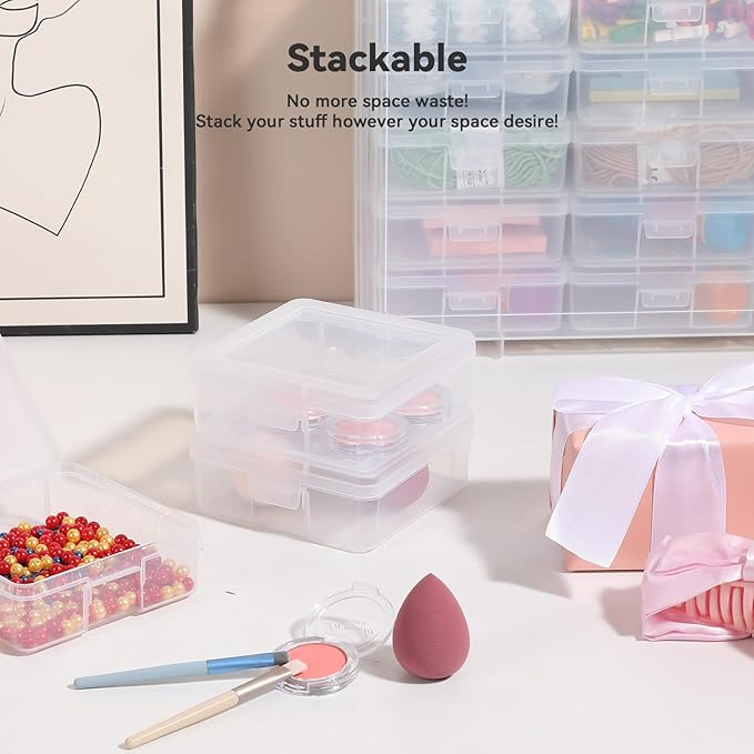 novelinks Stackable Plastic Clear Storage Box Containers with Latching Lid - Art Craft Supply Organizer Storage Containers for Pencil Box,Crayon, Jewelry (18 Pack Clear Small)