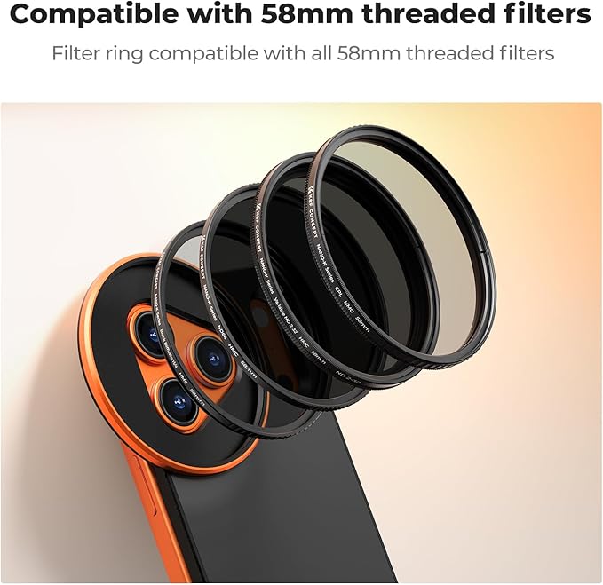 K&F CONCEPT Double-Sided Magnetic Lens Filter Mount Adapter, Compatible with iPhone 17 Pro and 58mm Threaded Filters, iPhone Filter Mount (Filter Not Included)