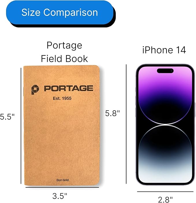 Portage Small Blank Notebook- 6 Notepads for Field Notes, White Blank Small Sketch Book, Pocket Notebook Journal for Taking Notes in the Field – 3.5 x 5.5 Inches, 64 Pages, (Pack of 6)