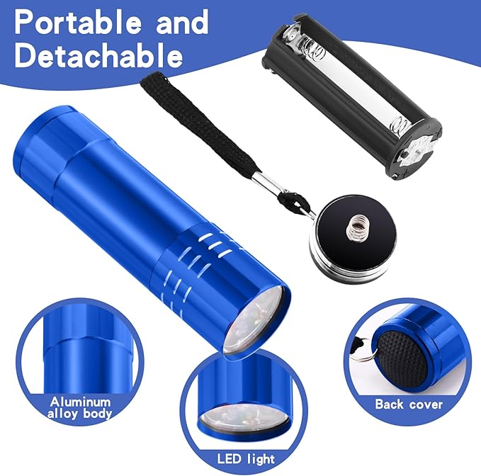 Riakrum 12 Pcs UV Blacklight Flashlights LED Handheld Mini Light Flashlight Small Portable Detector 395nm 9 LED Light for Pet, Carpet Dry Stains Detection, Spot Scorpions, Resin Curing (Blue)