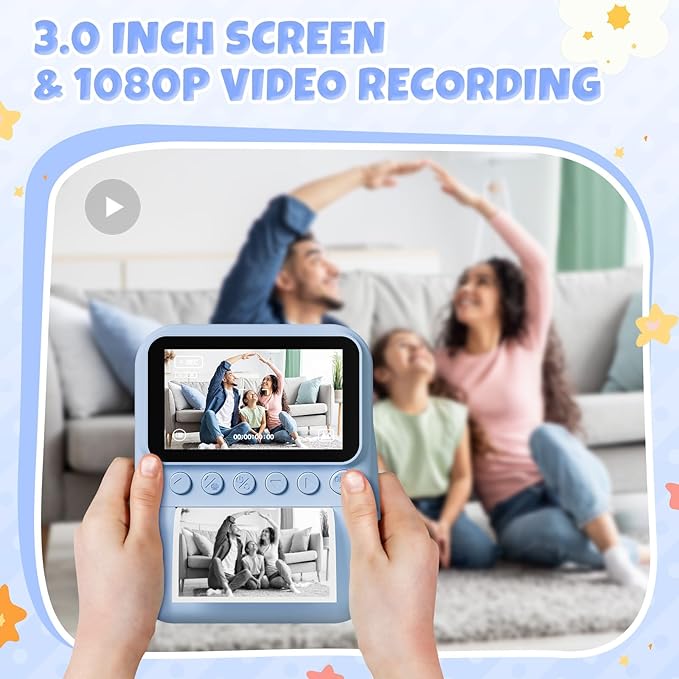 Kids Camera Instant Print, 3.0'' Screen 48MP Photo Instant Camera for Kids with 32GB Card, 1080P HD Digital Child Printable Toy, Gift for 3-12 Year Old Girls Boys
