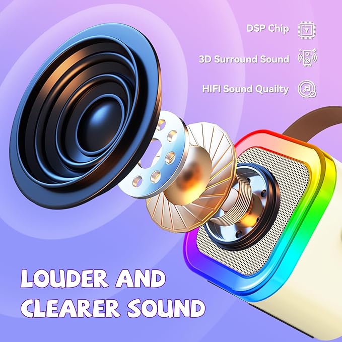 【2026 Newest】 Mini Karaoke Machine for Kids Girls & Boys - Portable Bluetooth Speaker with 2 Wireless Microphones - Kids Birthday Gifts for Ages 4-10 - Kids' Instrument Accessories - Beige