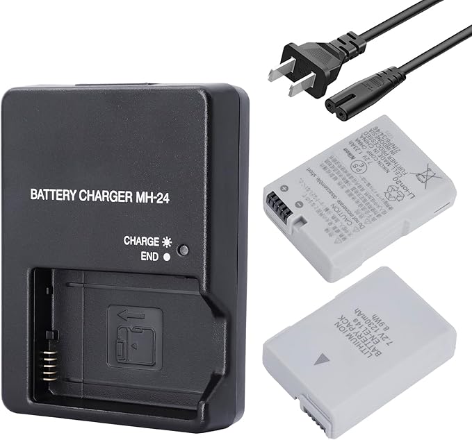 EN-EL14 EN-EL14A Battery 2 Pack 1230mAh with MH 24 Quick Charger for Nikon D3100 D3200 D3300 D3400 D3500 D5100 D5200 D5300 D5500 D5600 P7000 P7100 P7700 P7800 Camera Power Supply Cord