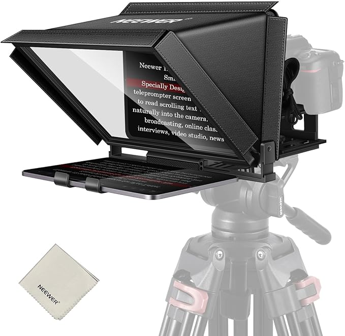 NEEWER X12 14" Aluminum Alloy Teleprompter Compatible with iPhone iPad DSLR Cameras Phone Tablet with Remote Control Carry Case Cleaning Cloth, APP Control for iOS/Android Online Teaching/Streaming
